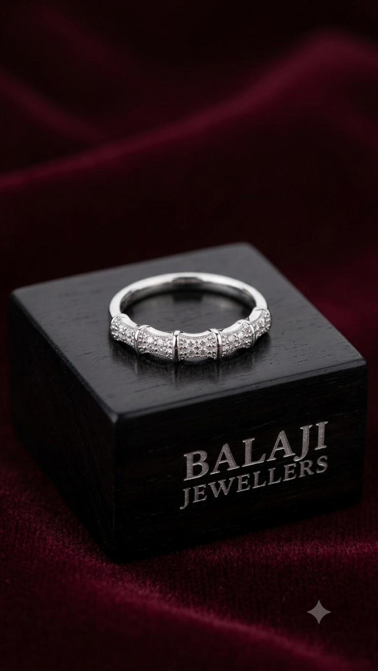Vintage-Inspired Bamboo Segmented Diamond Ring in Sterling Silver