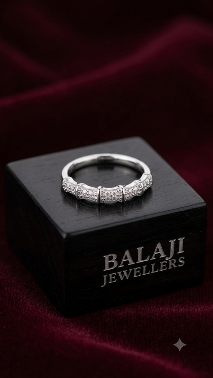 Vintage-Inspired Bamboo Segmented Diamond Ring in Sterling Silver