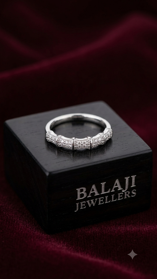 Vintage-Inspired Bamboo Segmented Diamond Ring in Sterling Silver