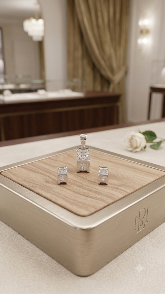 925 Silver stud Pendant Necklace with Sparkling earring