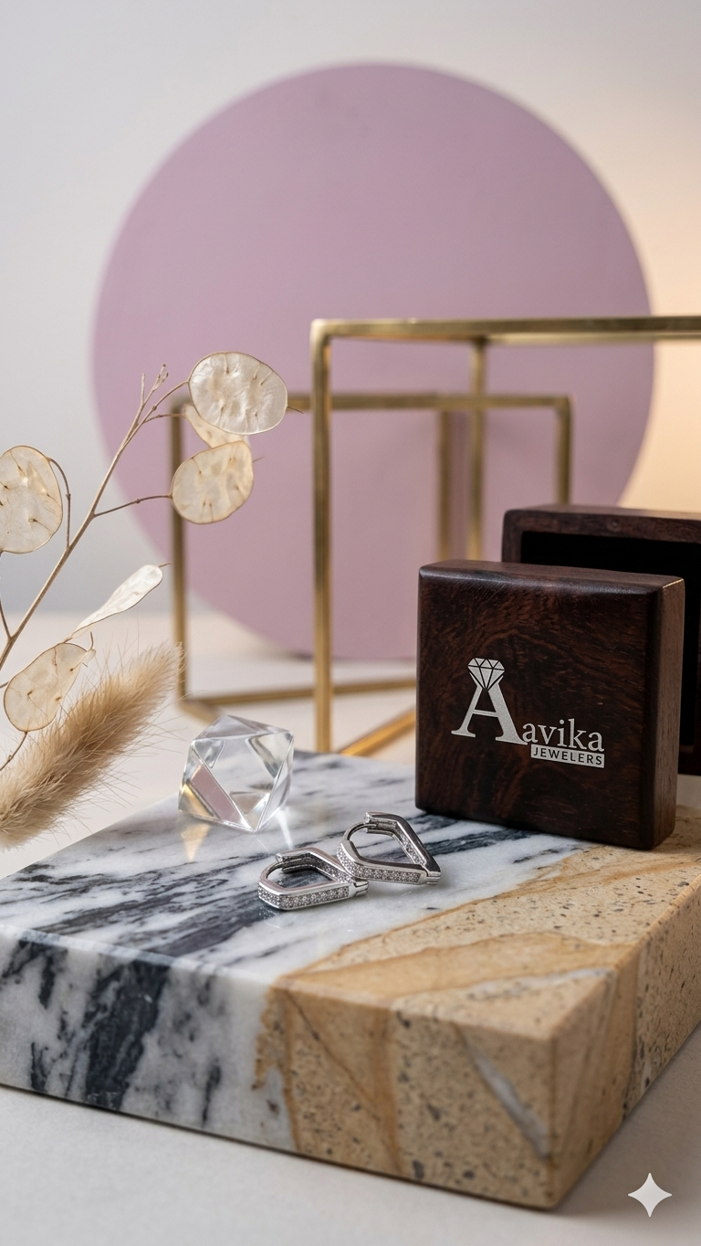 925 Sterling Silver V Shape Hoop Earrings | Aavika Zevar Diamond & CZ V Bali