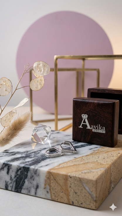 925 Sterling Silver V Shape Hoop Earrings | Aavika Zevar Diamond & CZ V Bali