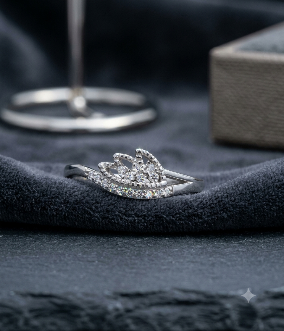 Tiara Crown Cubic Zirconia Sterling Silver Finger Ring