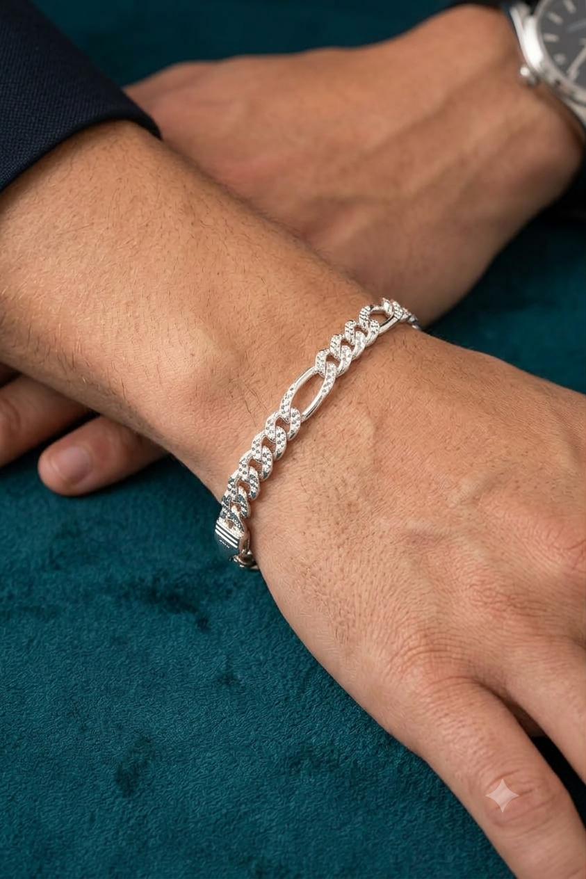 925 Sterling Silver Figaro Link Bracelet for Men (7mm)