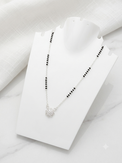 Silver Mangalsutra with flower Pendant | Daily Wear Black Beads Chain for Women | Lightweight Traditional Jewelry