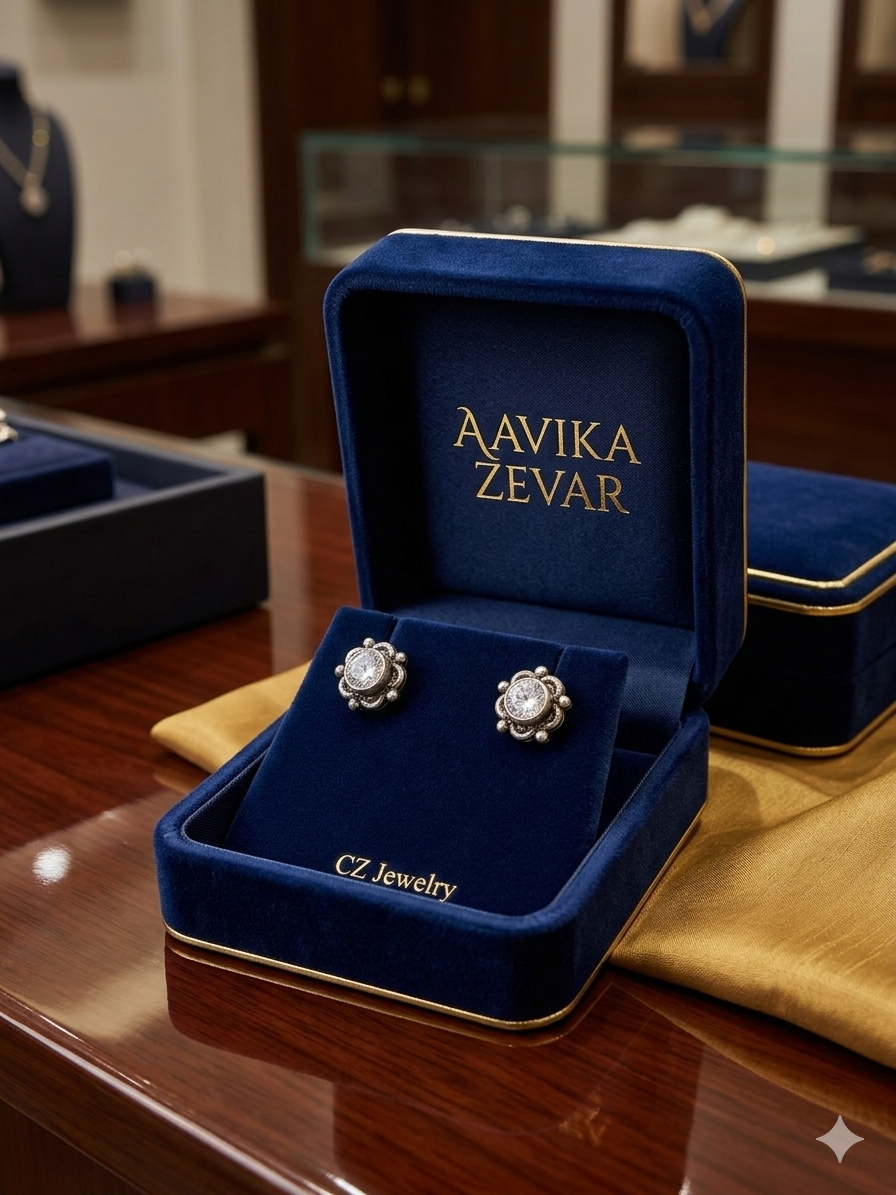 Aavika Zevar Sterling Silver single Stud Earrings for girls
