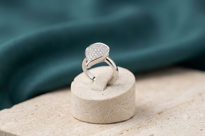 Aavika Zevar leaf  Sterling Silver Ring | Intricate leaf Style Pavé Ring for Women | Romantic Gift for Her