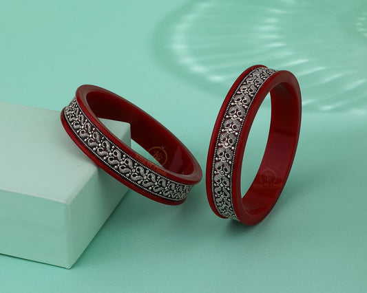Elegant Silver Designer Red Bangles for Women | Traditional Ethnic Kada Set | Stylish Daily Wear & Festive Jewelry