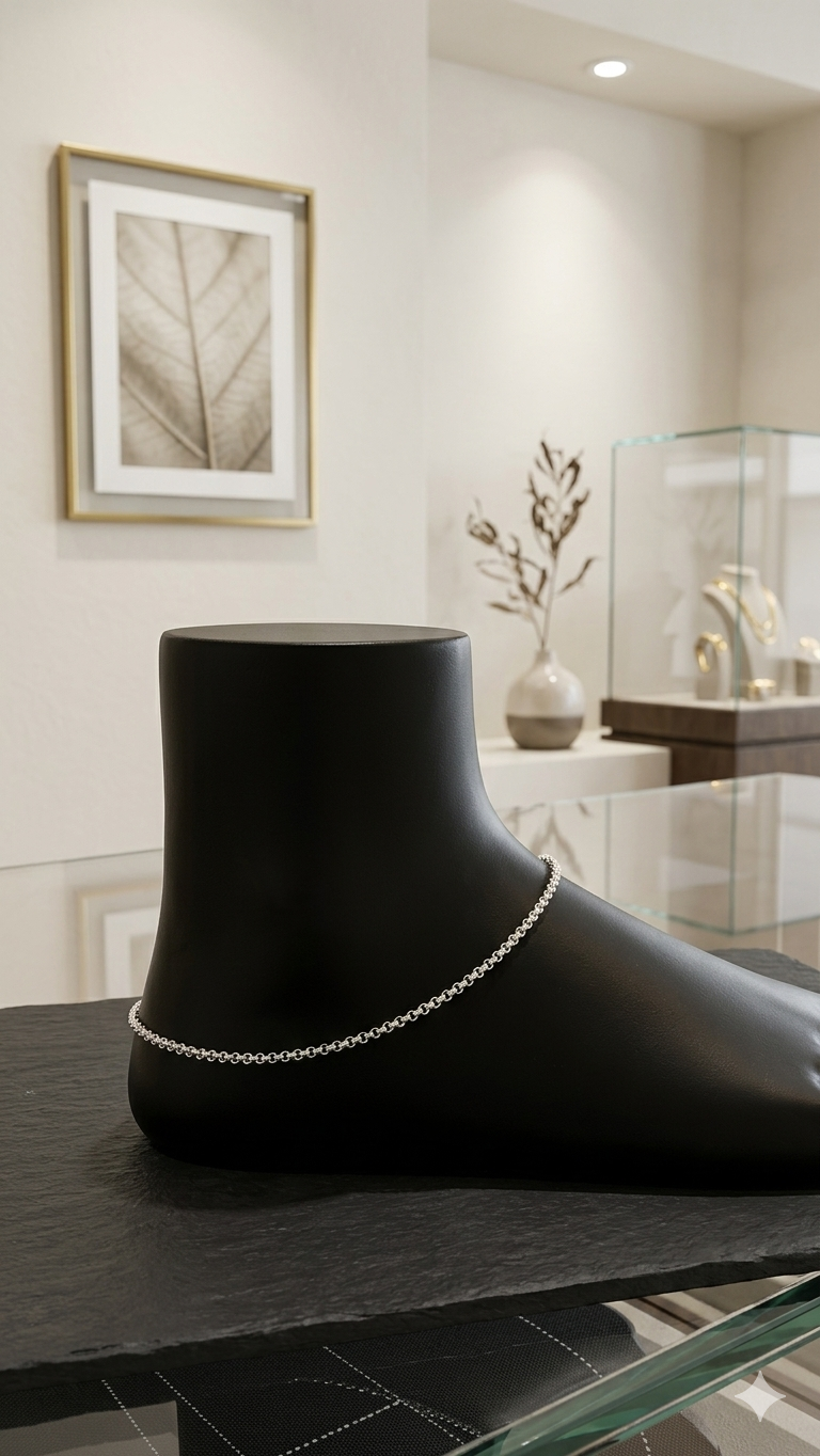 Sterling Silver press Chain Anklet pair