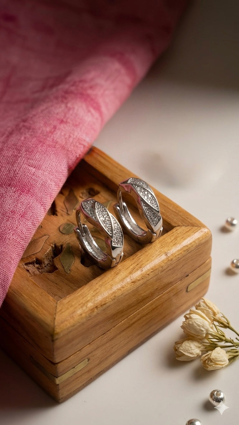 925 Sterling Silver Hoop Earrings | Aavika Zevar Diamond & CZ Bali