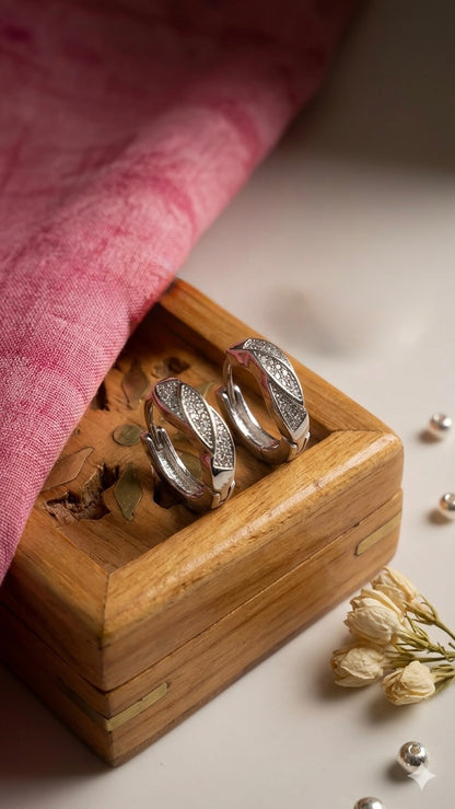 925 Sterling Silver Hoop Earrings | Aavika Zevar Diamond & CZ Bali