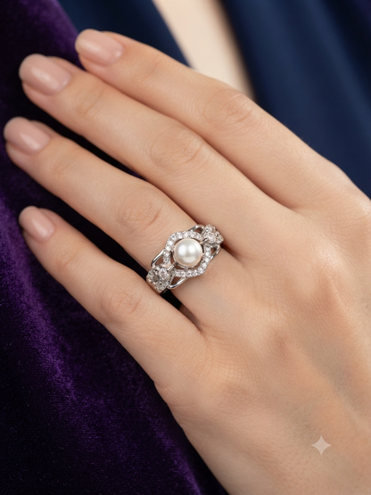 Vintage Sterling Silver Pearl Cocktail Ring