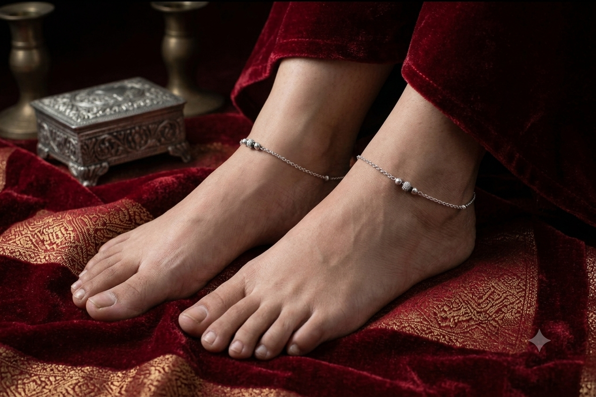 925 Sterling Silver Simple Box Chain Anklet with black Bead Accents for Women & Girls – Lightweight Daily Wear Payal pair