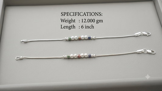 Multi-Color Meenakari & Frosted Ball Silver Kids Anklets