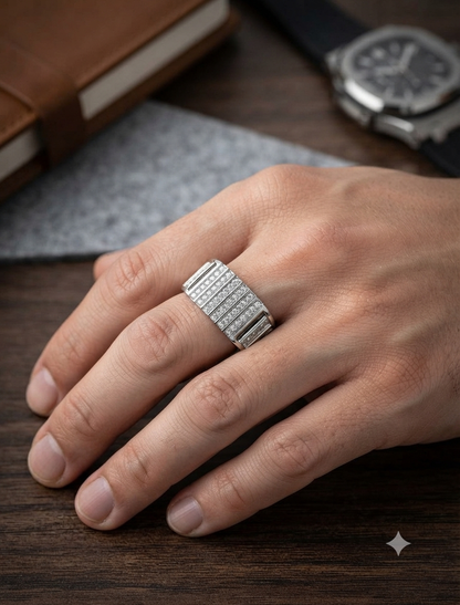 Men’s Multi-Row Channel Set Diamond Band Ring in 925 Silver