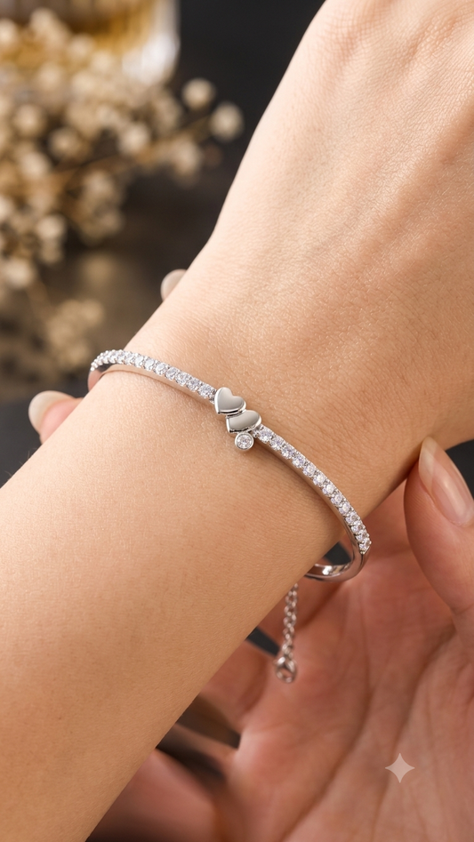 Twin Hearts Petite Pavé Adjustable Bracelet