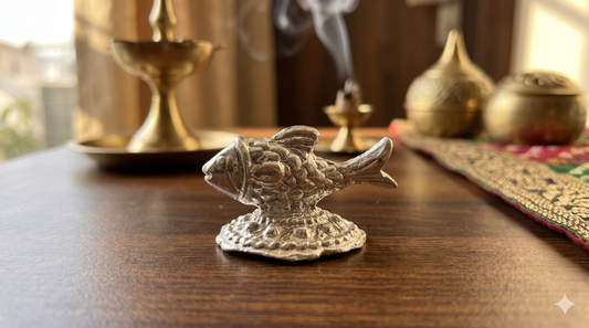 Pure Silver Matsya Fish Idol on Dome Pedestal | Vastu & Feng Shui Chandi Machhli for Wealth, Positivity & Home Mandir