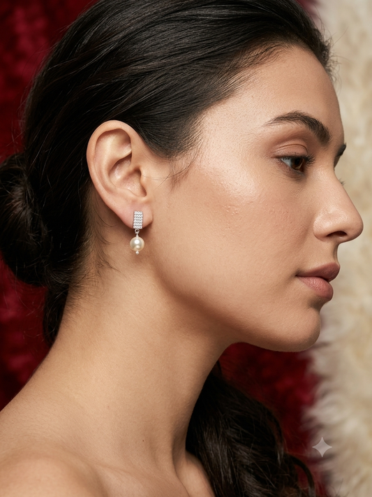 Aavika Zevar Sterling Silver Pearl Stud Earrings for Women & Girls | Elegant Teardrop Design