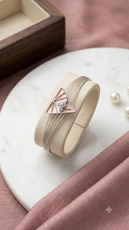 Geometric Elegance: Two-Tone Triangular Silver Kada Bracelet for Women & Girls | Modern Minimalist Multi-Wire Bangle