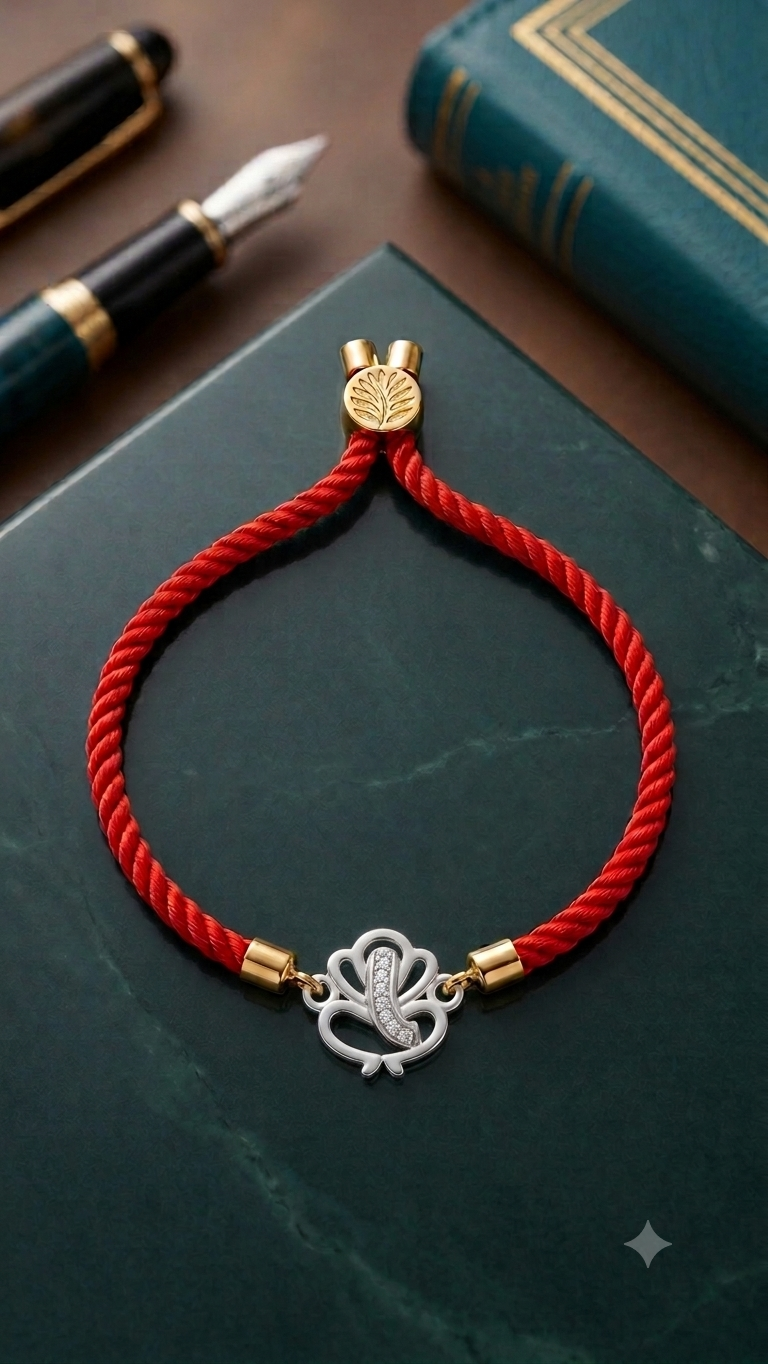 Silver Ganesha Red Cord Rakhi Adjustable (Set of 2)