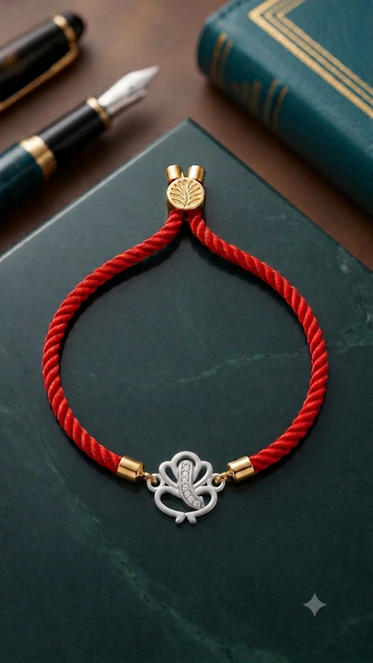 Silver Ganesha Red Cord Rakhi Adjustable (Set of 2)