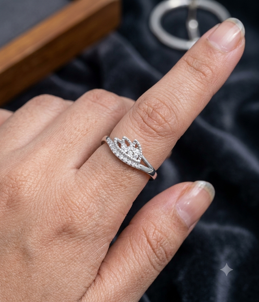 Tiara Crown Cubic Zirconia Sterling Silver Finger Ring