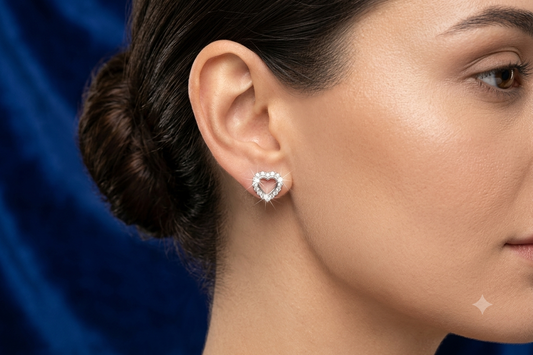 Sparkling Heart-Shaped Italian 925 Silver Tops Earrings