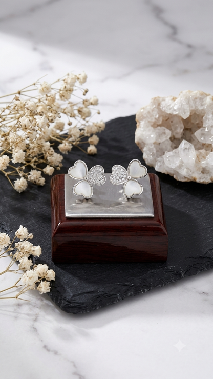 Mother-of-Pearl & Diamond Clover Stud Earrings