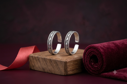 Antique Oxidised 925 Silver Geometric Rice-Grain Motif Adjustable Toe Ring Pair (Bichhiya)