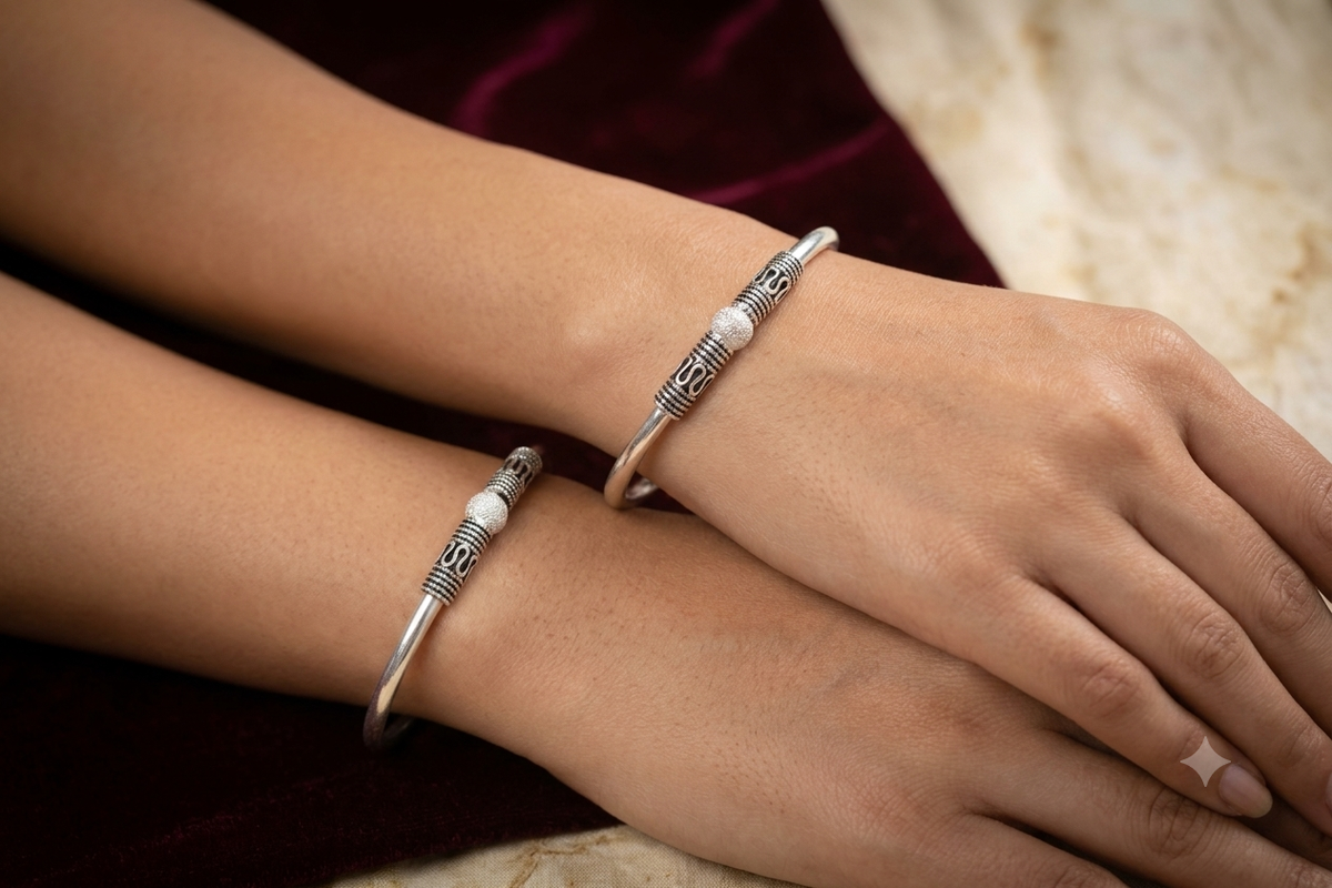Antique Tribal Textured Silver Kada Bangles (Pair/Single)