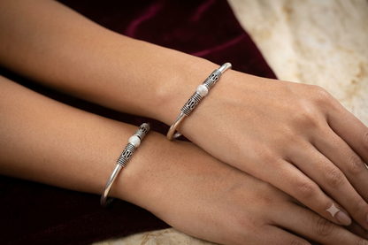 Antique Tribal Textured Silver Kada Bangles (Pair/Single)