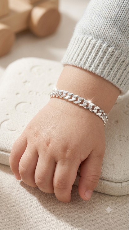 Silver Baby Cuban Curb Link Bracelet – Hypoallergenic Keepsake Jewelry for Infants & Toddlers