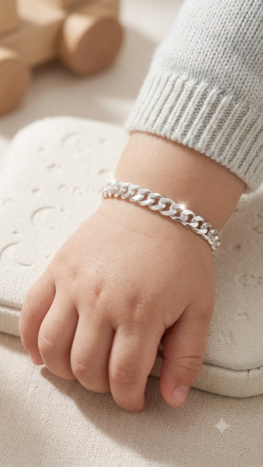 Silver Baby Cuban Curb Link Bracelet – Hypoallergenic Keepsake Jewelry for Infants & Toddlers