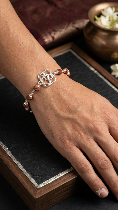 Silver "aum" Rudraksha Rakhi