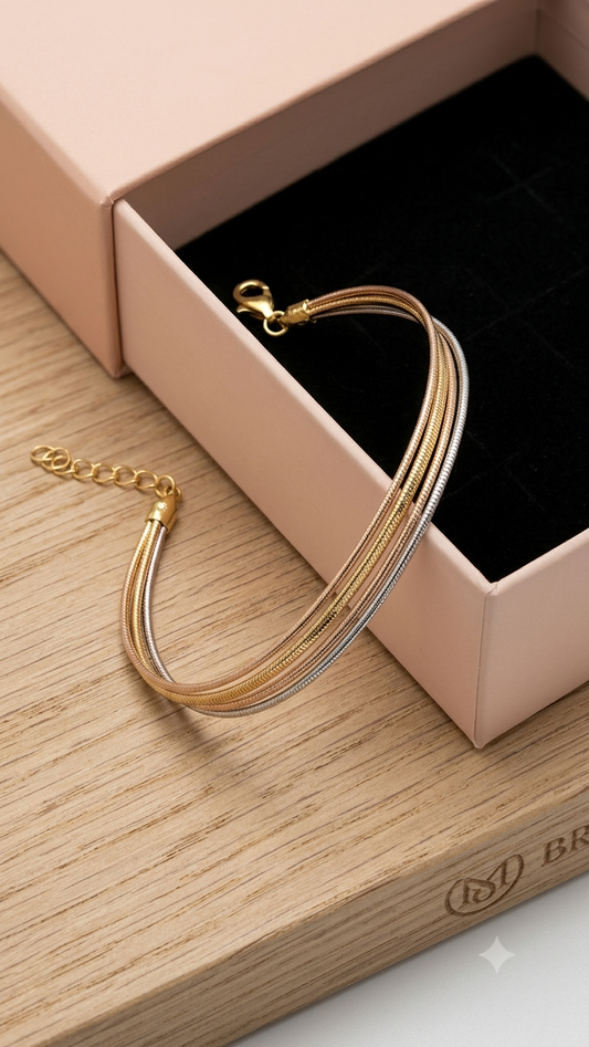 Tri-Tone Multi-Strand Snake Chain Bracelet