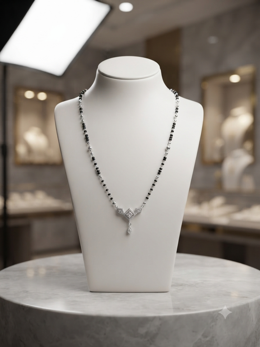 Geometric Pear-Drop Silver Mangalsutra