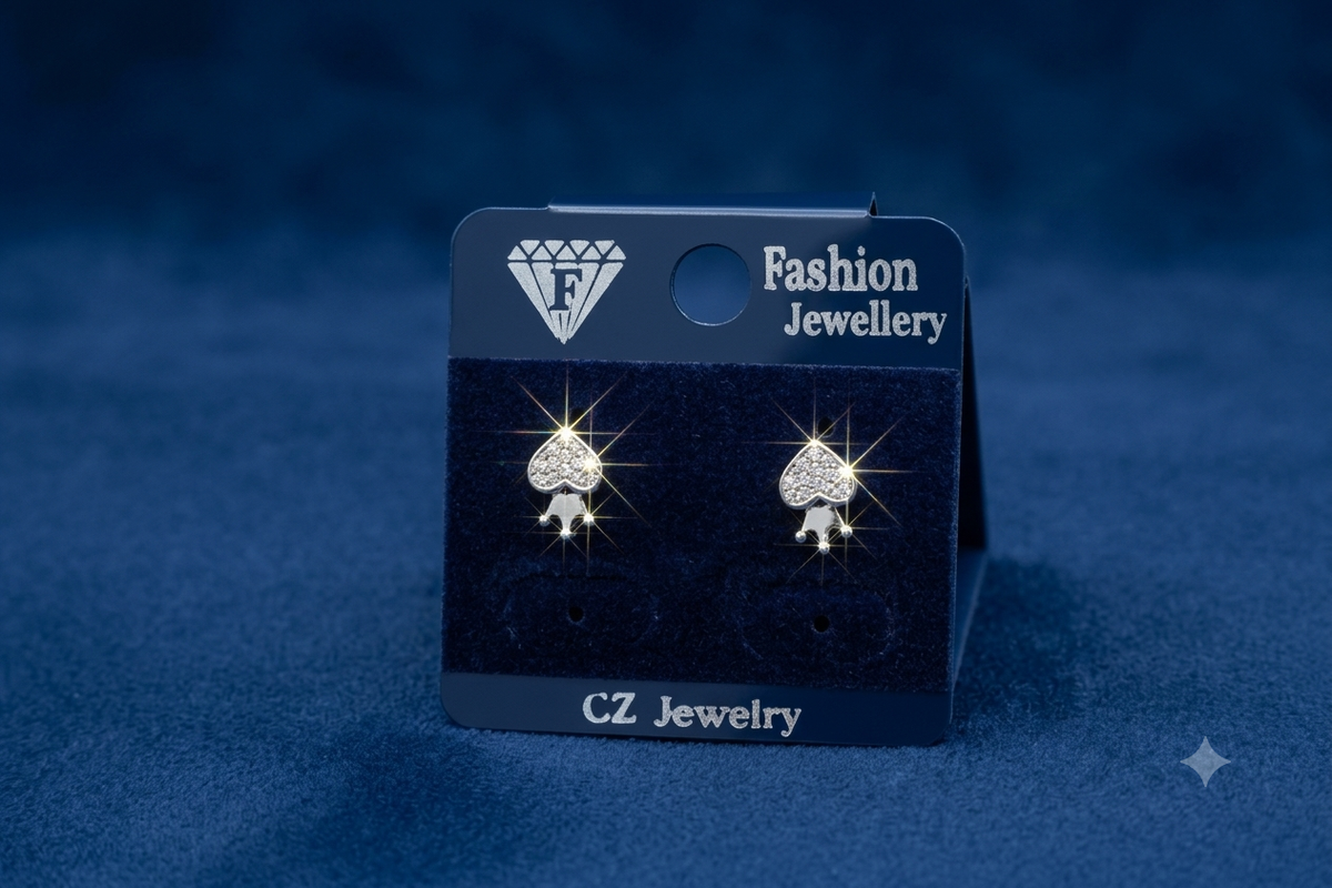 Elegant Queen heart CZ Stone Studded Tops Earrings