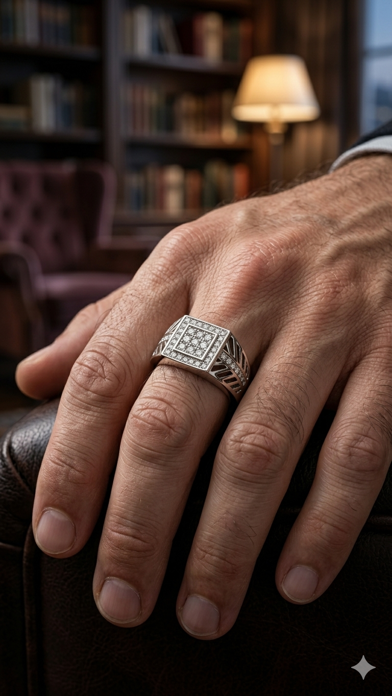 Men’s Statement Geometric Silver Ring