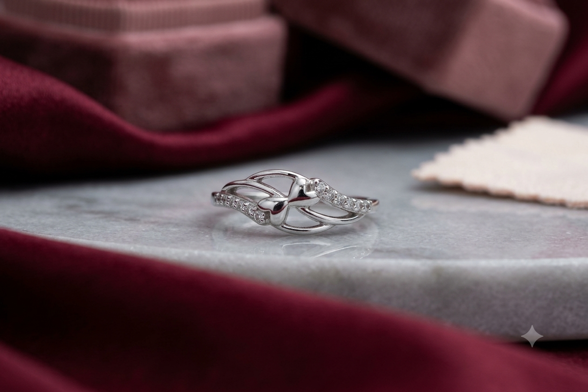 Intertwined Crossover Double-Heart Pavé Ring