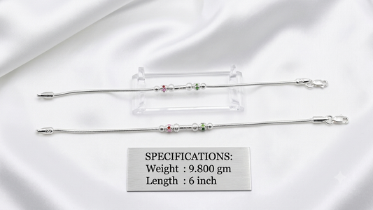 Silver Baby Anklets with Pastel Accents & Fluted Spacer Beads