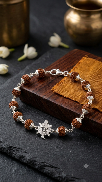 Silver Om turtle Rudraksha Bracelet / Rakhi