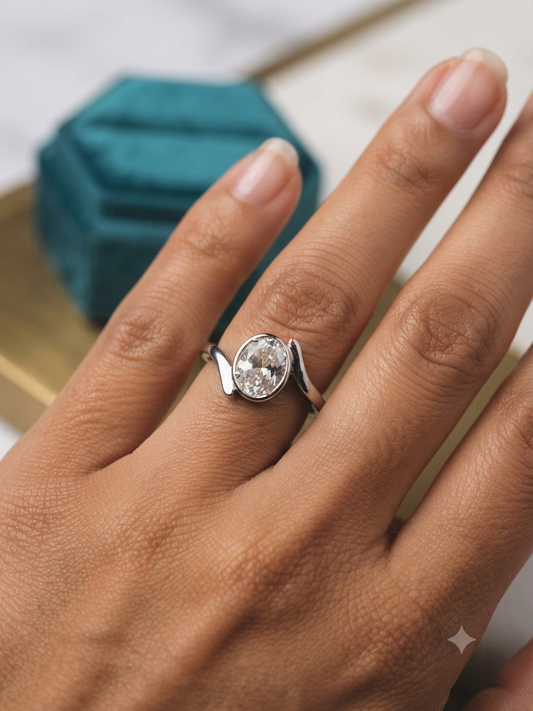925 Silver Serenade Oval Bezel Bypass Solitaire Ring