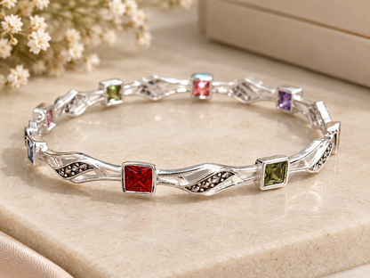 Antique Silver Multi-Color Gemstone Wave Bangles