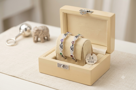 Baby Silver Kada / Multi-Color Stone & Antique Filigree Kids Bangle Pair (Size 1.6) (1 to 2 year)