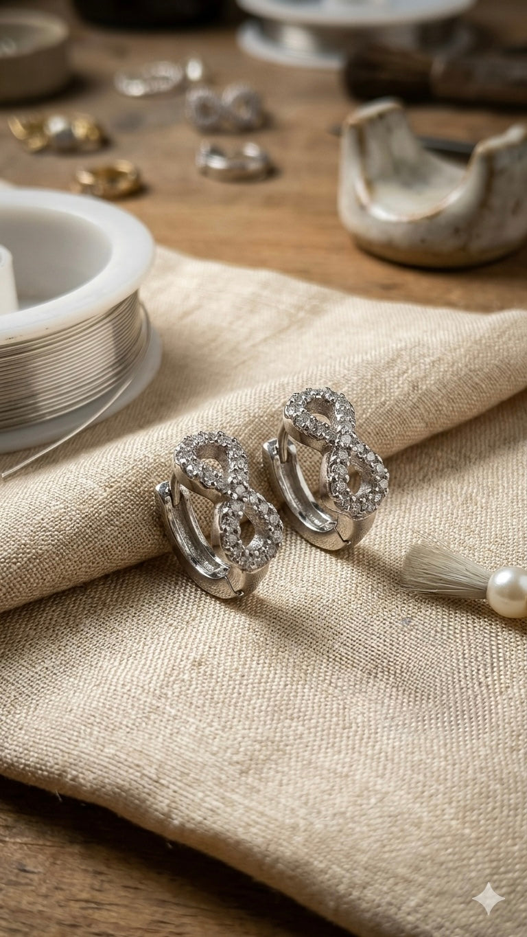 925 Sterling Silver Infinity Hoop Earrings | Aavika Zevar Diamond & CZ Bali