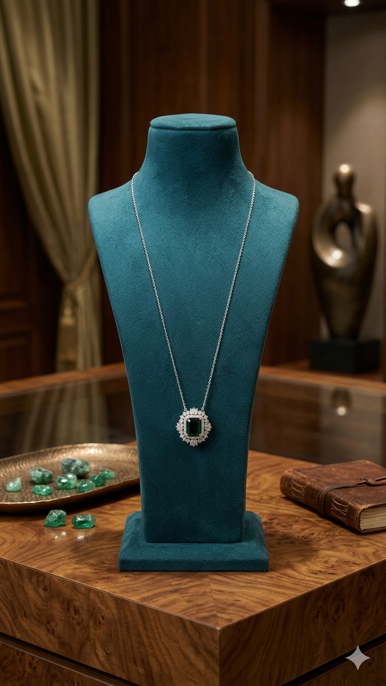 Timeless Sterling Silver Emerald Halo Pendant for Everyday Elegance
