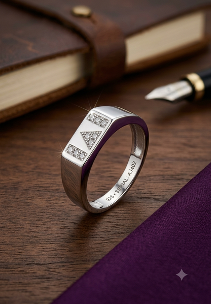 Geometric Signet Sterling Silver Ring for Men
