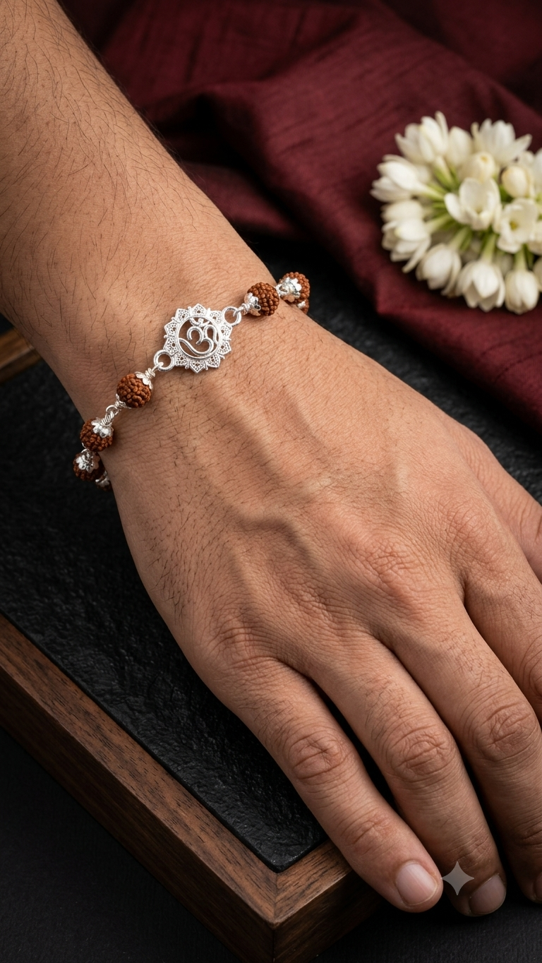 Silver "Om" Rudraksha Rakhi
