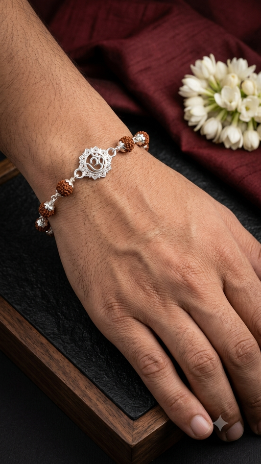 Silver "Om" Rudraksha Rakhi