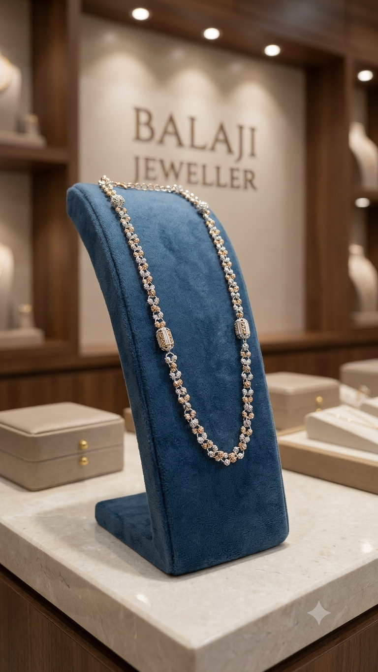 Dual-Tone Textured Beaded Link Necklace / chain